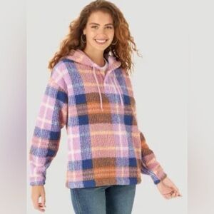 Wrangler Retro Plaid Sherpa Hooded Pullover Sweater - Women’s Size Large
